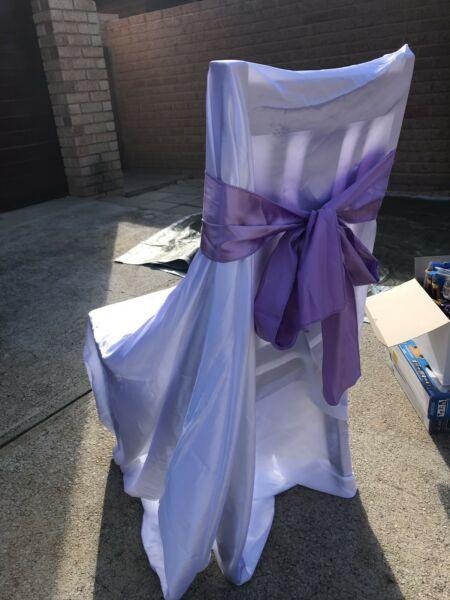 Satin chair covers plus lavender sashes