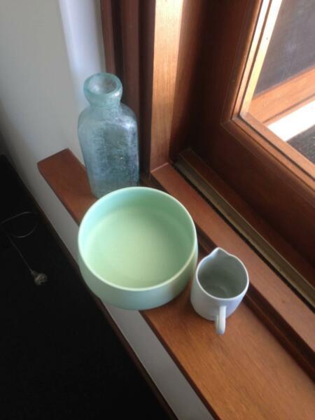 Decorative bowl, jug and bottle - soft lime green