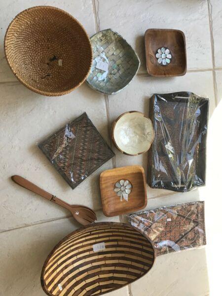 Balinese serving platters and bowls assorted