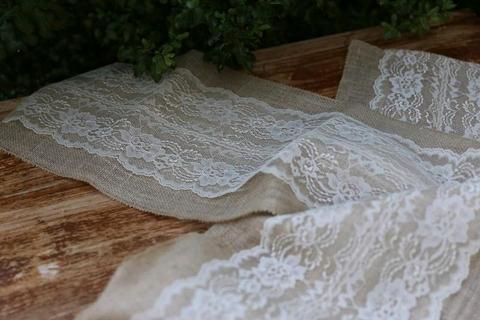 Hessian and lace table runners