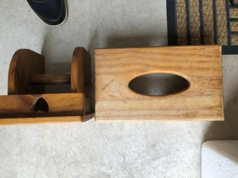 Wooden tissue box cover and toilet rollholder