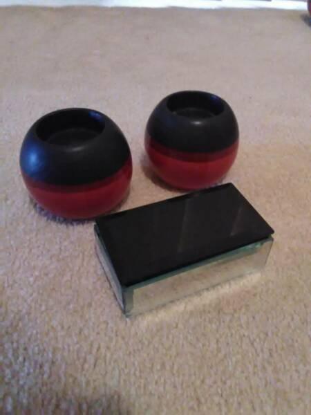 Candle holders X2 and mirror trinket box