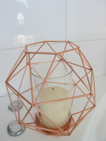 Rose Gold Geometric Candle Holder with Candle