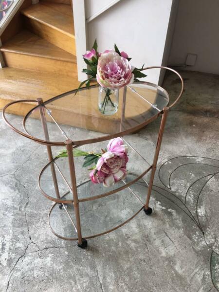 Rose Gold Glass Trolley
