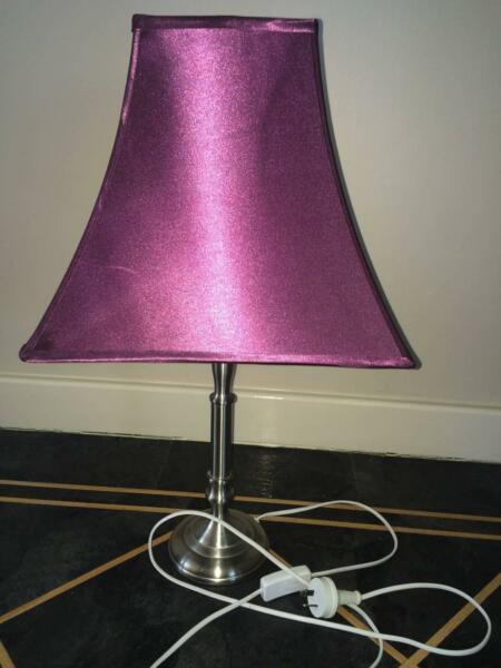 Silver lamp with dark purple shade