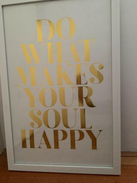 White and gold quote framed print
