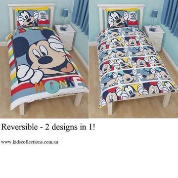 Mickey Mouse 'Play' Single Reversible Duvet Pillowcase Set Perth