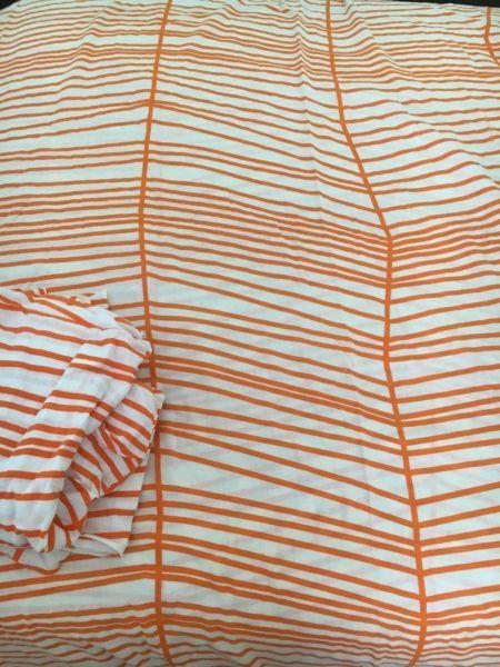 IKEA queen size quilt (orange & white) with 4 pillow covers