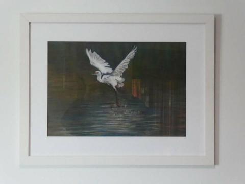 Painting -Framed of Bird-Egret pastel