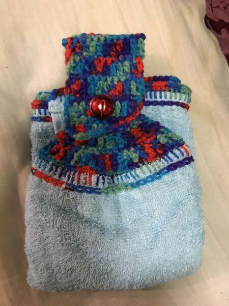 Crochet trimmed kitchen hand towel