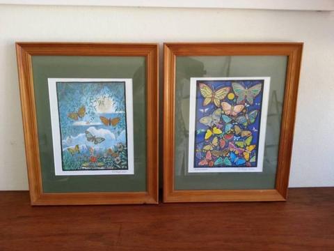 Set of 2 Colourful Butterfly Prints in Wooden Frames