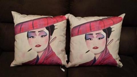 For Sale Set of 2 New Rapee Square Cushions 500mm Japanese Themed