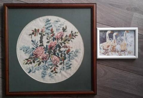 Vintage cross stitched pictures x 2 ($7 for both)