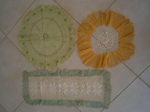 3 Vintage Crochet Coloured Doilies