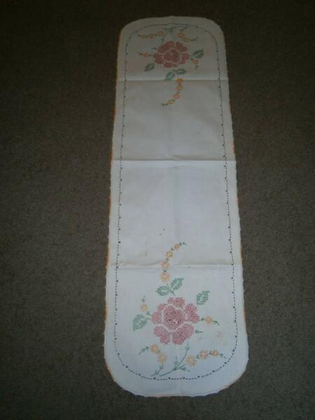 Vintage Embroidery Linen Table Runner