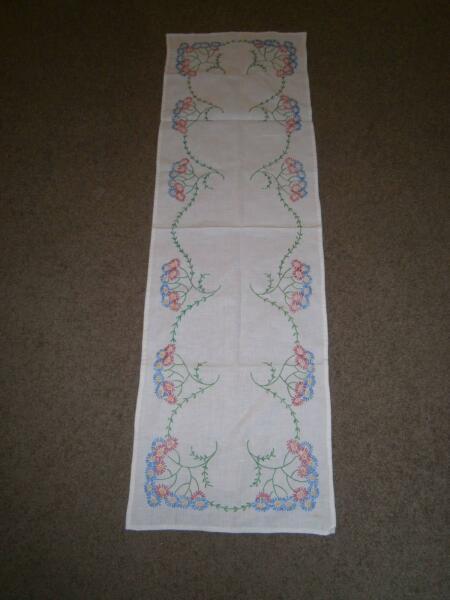 Vintage Embroidery Linen Table Runner