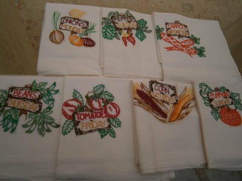 7 Vintage Embroidery Vegetables Theme Tea Towels