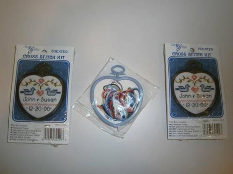 3 NEW Cross Stitch Kits With Heart Shaped Frame