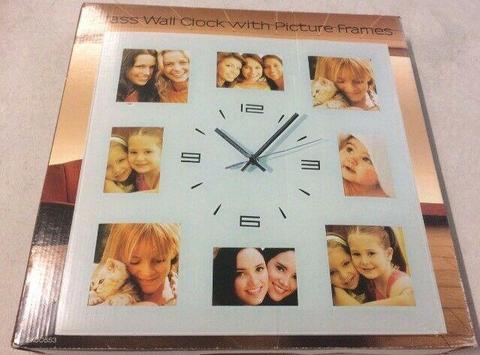 Glass Wall Clock with Picture Frames