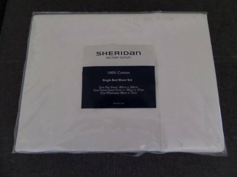 Sheridan Single Bed Sheet Set, 100% cotton white Flannelette NEW