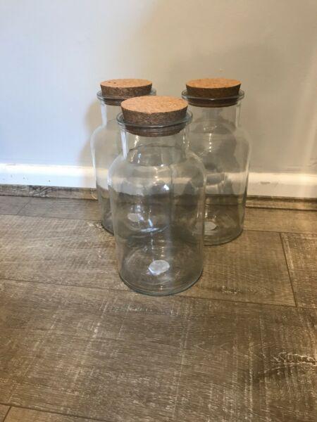 3 x 2.8lt glass jars with cork lids