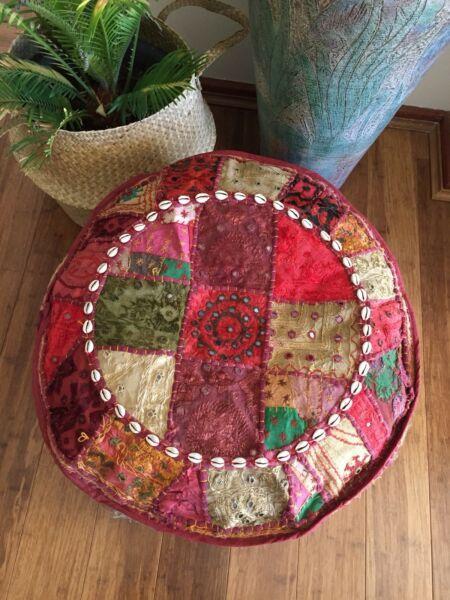 Indian tapestry floor poufs