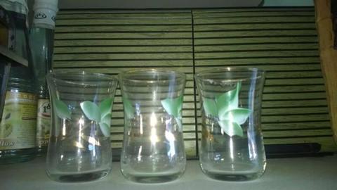3 glass Turkish tea glasses cups - clear green & gold COME CHECK