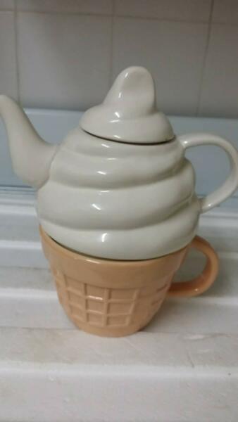 teapot and cup shaped like an ice cream