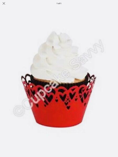 Red love hearts pearlescent Valentine's Day cupcake wrappers