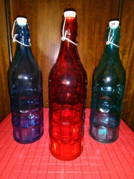 Coloured Glass Water Bottles x3