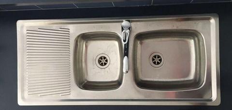 Double Bowl Kitchen Sink with Dainer & Mixer Tap
