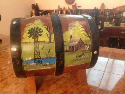 wooden barrel to hold vine cask beautiful painting both sides