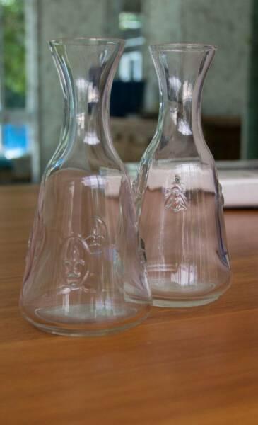 2 x Lovely Glass Water Carafes with Pattern - Marsfield