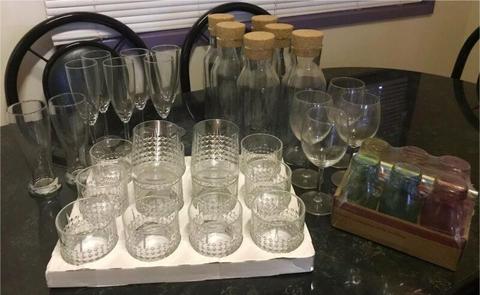 Assorted glasses and bottles