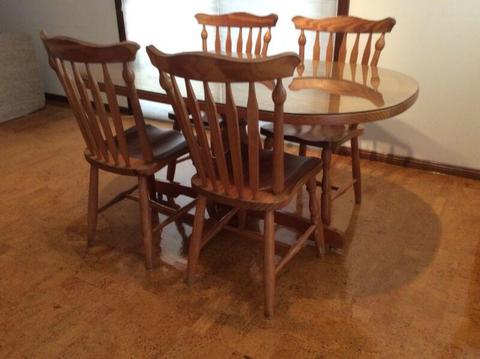 Pine dining table with 4 matching chairs