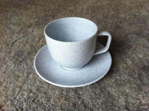 12 tea cups, 92 saucers - grey stone-look melamine