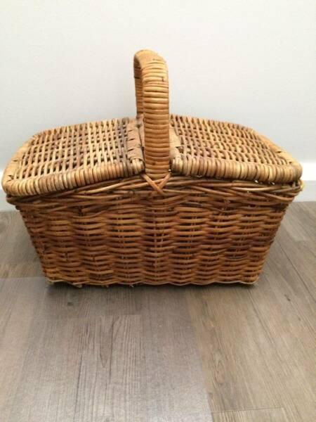 Old Fashioned Wicker Cane Picnic Basket