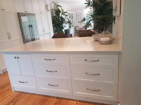 12 month old 40mm island bench/custom cabinetry. $6000 slab