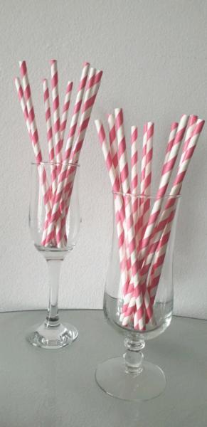 Eco-friendly Pink stripPaper straw 100pcs