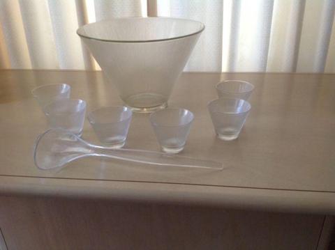 Punchbowl glasses and serving spoon