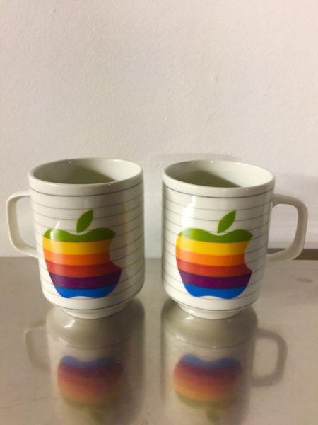 Retro Apple Macintosh Computer rainbow logo coffee mugs c.1980's