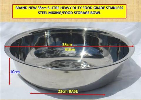 38cm 6 LITRE HEAVY DUTY FOOD GRADE STAINLESS STEEL MIXING BOWL