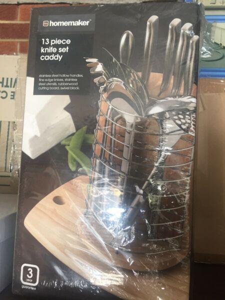 NEW Knife block 13 piece caddy with s/steel utensils