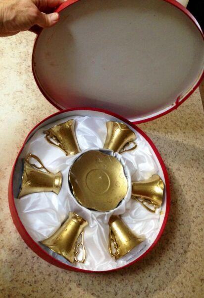 Tea Set 6cups 6saucers GIFT BOXED NEW 24carat gold over Porcelain