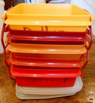 Vintage Tupperware Square Away Sandwich Keepers SET OF 5 complete