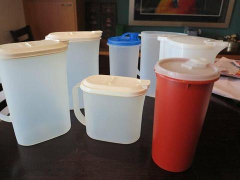 Tupperware water jugs, pitchers $10-$15 each or $70 for the lot