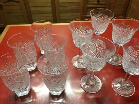VINTAGE CZECHOSLOVAKIAN CRYSTAL CUT WINE AND WATER GLASSES