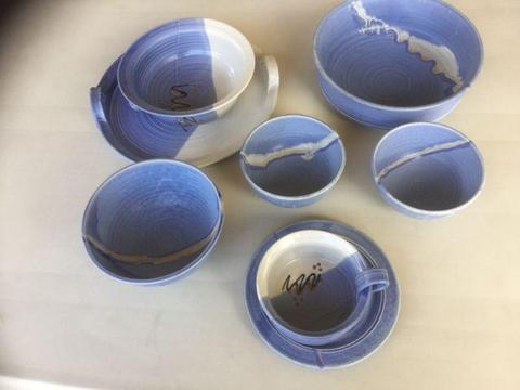 Blue stoneware pottery new unused 8 pieces