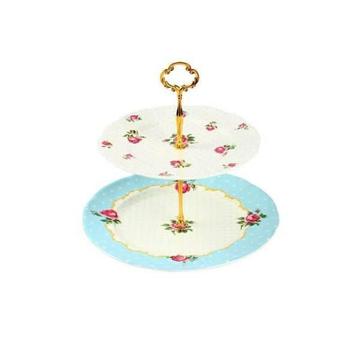 Polka Blue Rose Decal two tier cake stand (Bone China)
