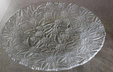 Glass Platter with Embossed Floral Pattern